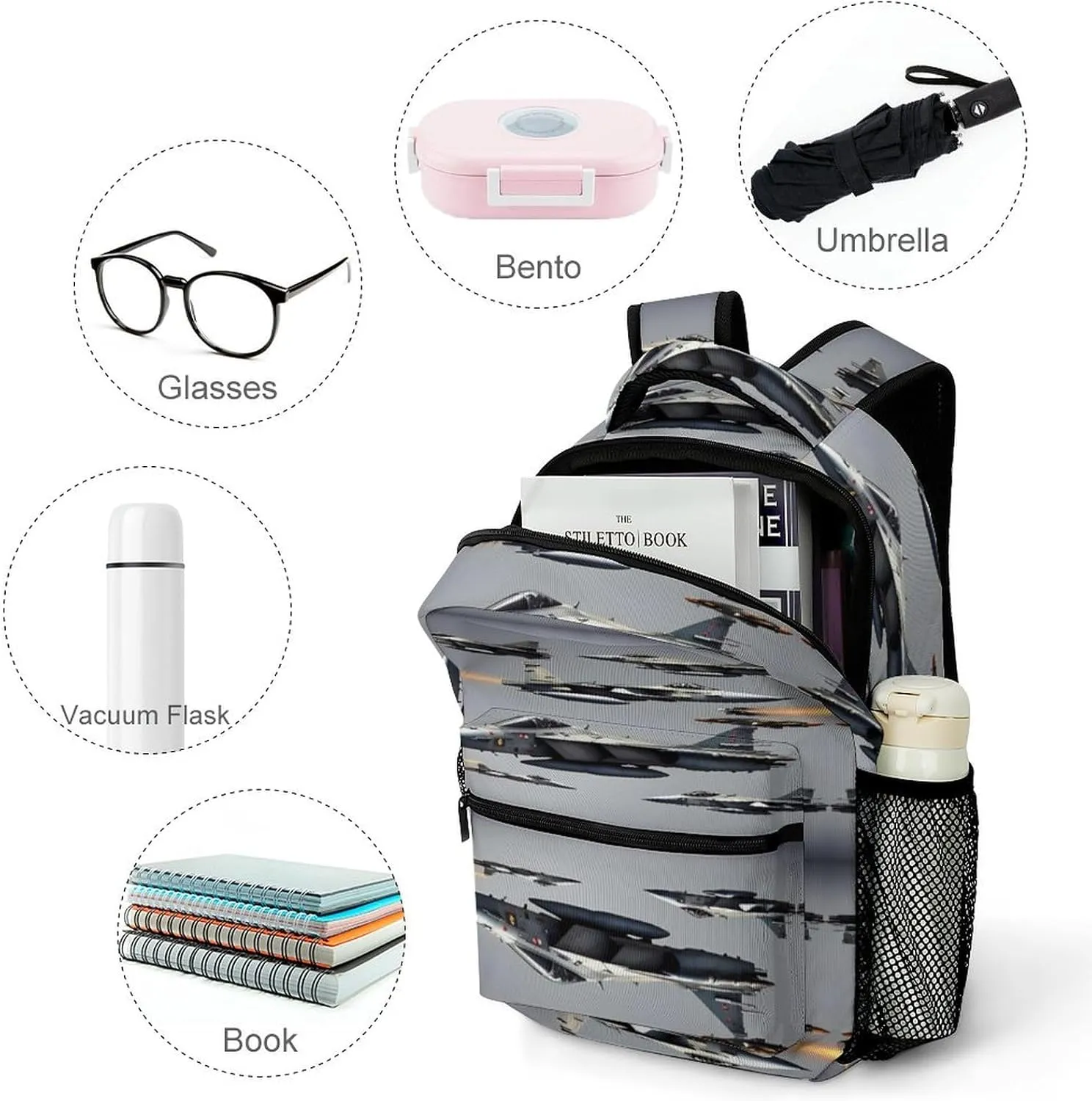 Small Backpacks Personalized Aircraft Fighter Jets Printing Travel Bag Lightweight Travel Backpack For Women Men