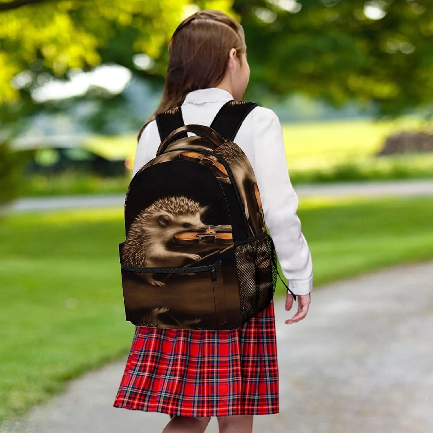 Small Backpacks Personalized Animal Hedgehog Music Violin Printing Travel Bag Lightweight Travel Backpack For Women Men