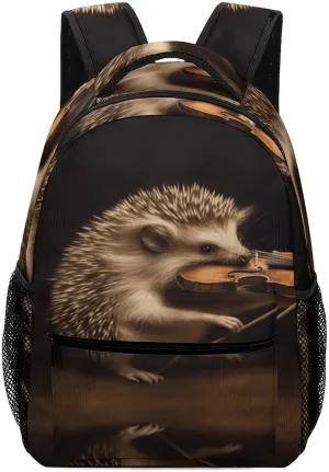 Small Backpacks Personalized Animal Hedgehog Music Violin Printing Travel Bag Lightweight Travel Backpack For Women Men