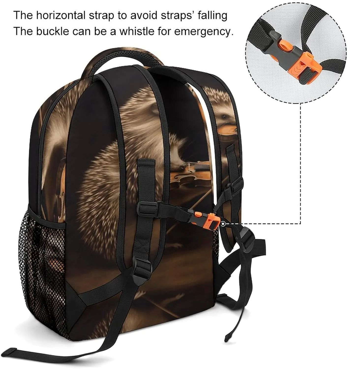 Small Backpacks Personalized Animal Hedgehog Music Violin Printing Travel Bag Lightweight Travel Backpack For Women Men