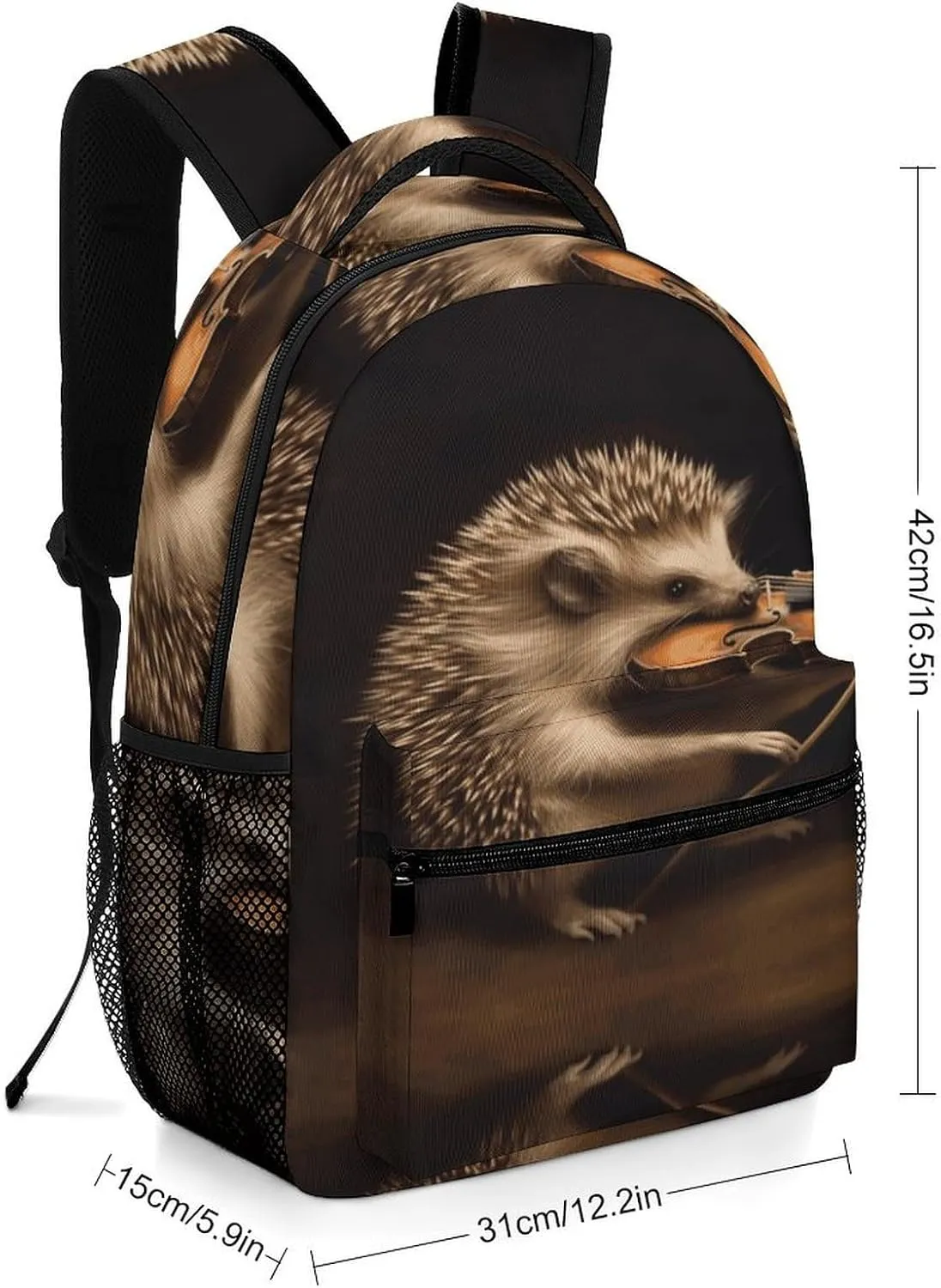 Small Backpacks Personalized Animal Hedgehog Music Violin Printing Travel Bag Lightweight Travel Backpack For Women Men