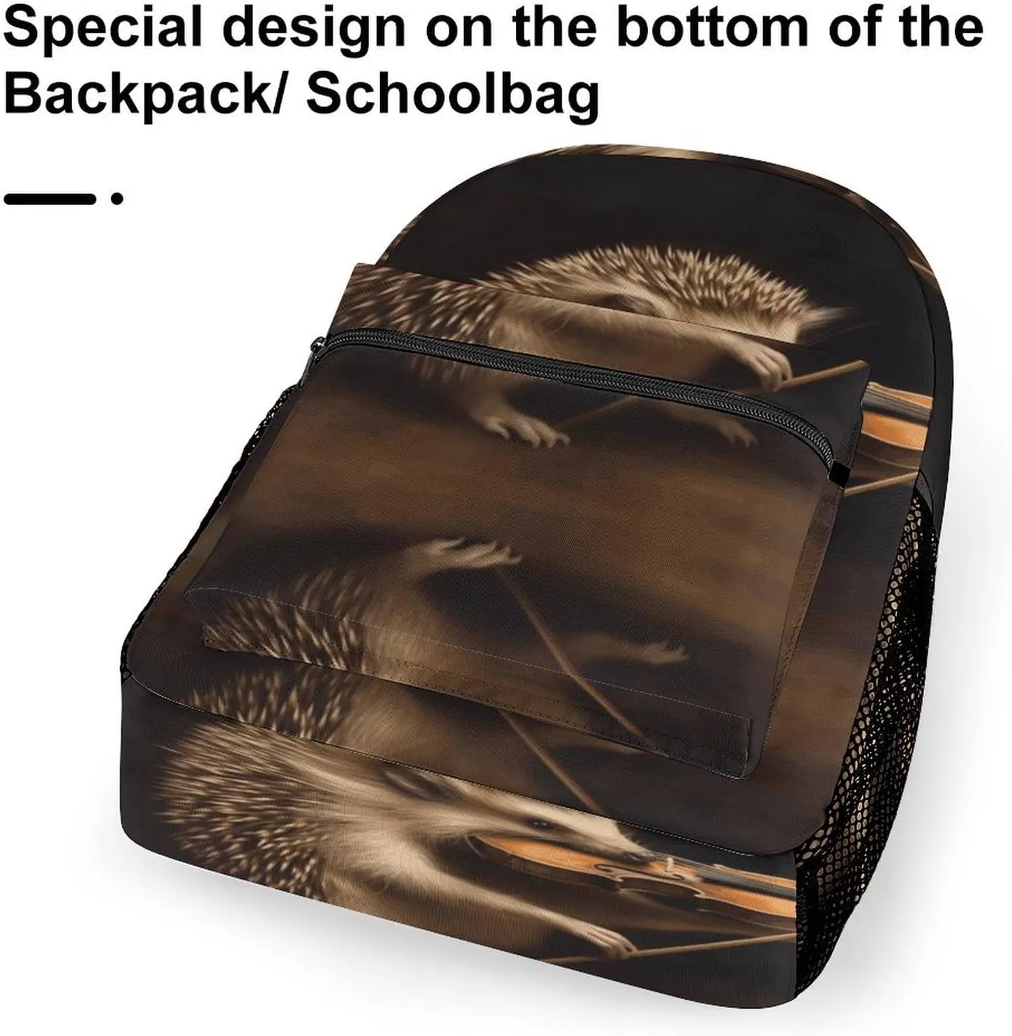 Small Backpacks Personalized Animal Hedgehog Music Violin Printing Travel Bag Lightweight Travel Backpack For Women Men