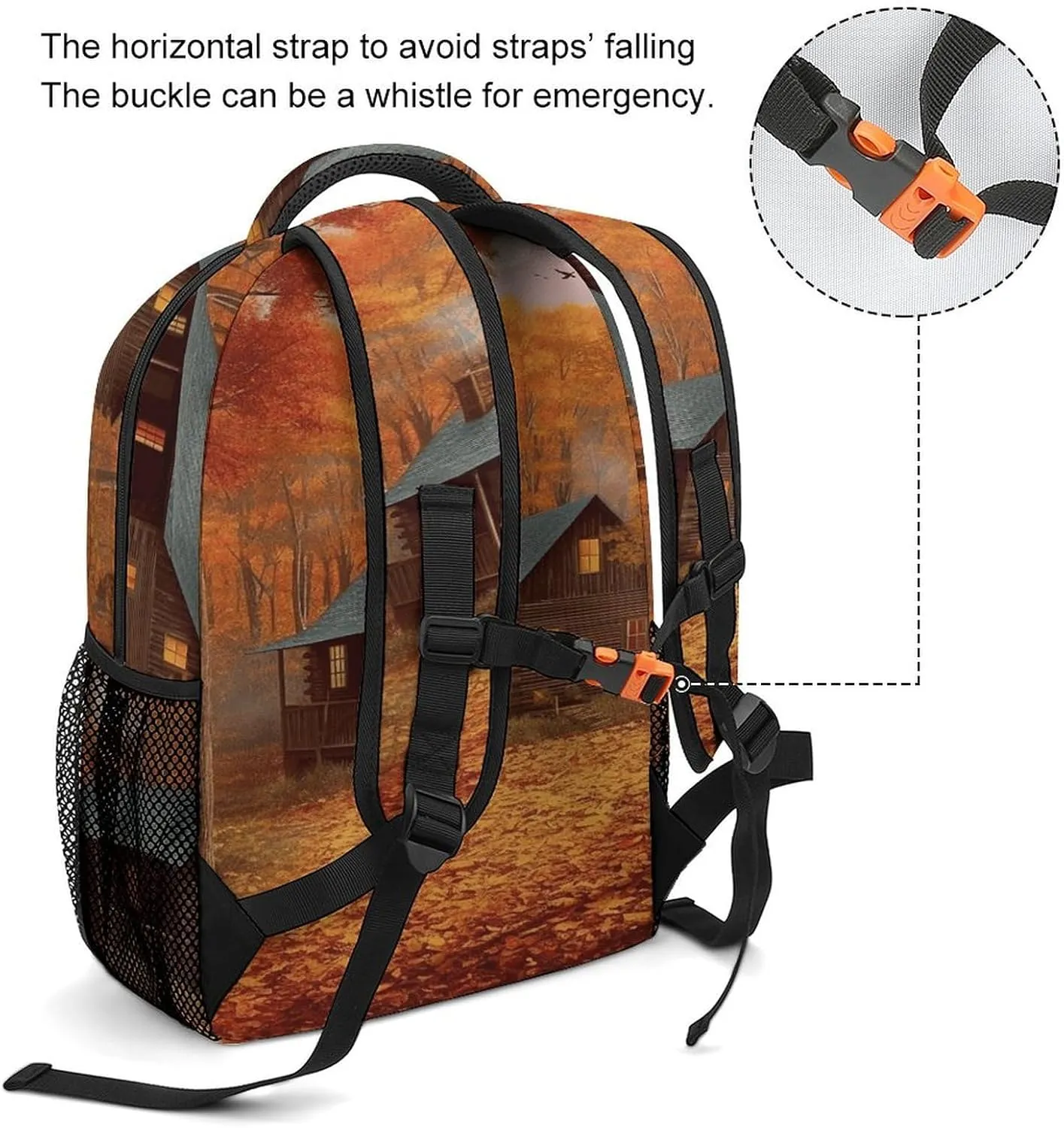Small Backpacks Personalized Autumn Woods Cabin Printing Travel Bag Lightweight Travel Backpack For Women Men