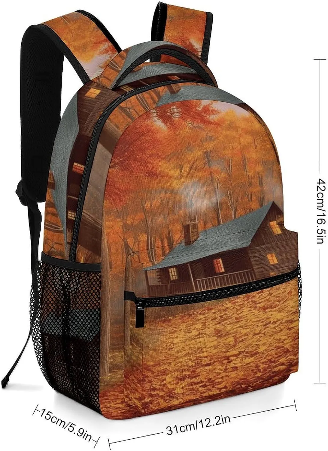 Small Backpacks Personalized Autumn Woods Cabin Printing Travel Bag Lightweight Travel Backpack For Women Men