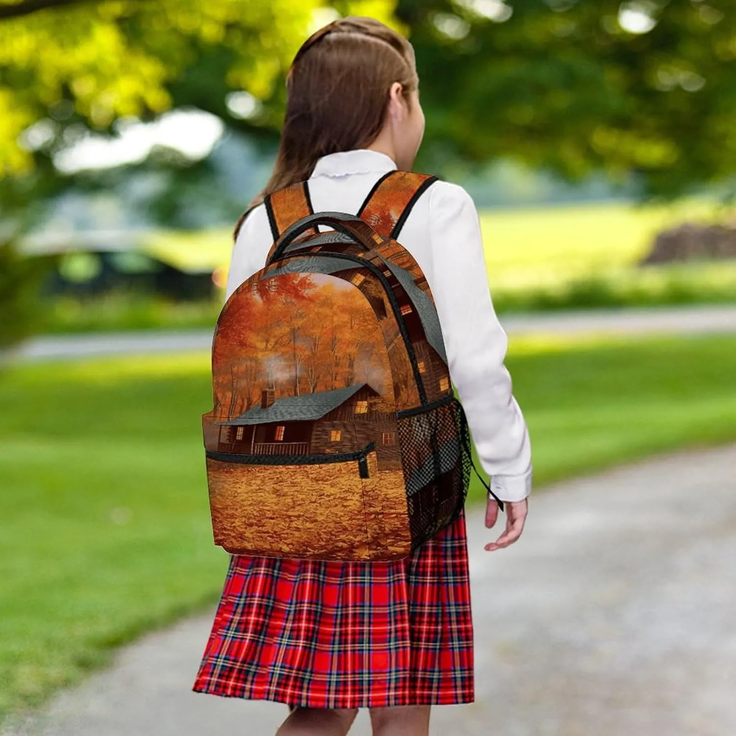 Small Backpacks Personalized Autumn Woods Cabin Printing Travel Bag Lightweight Travel Backpack For Women Men
