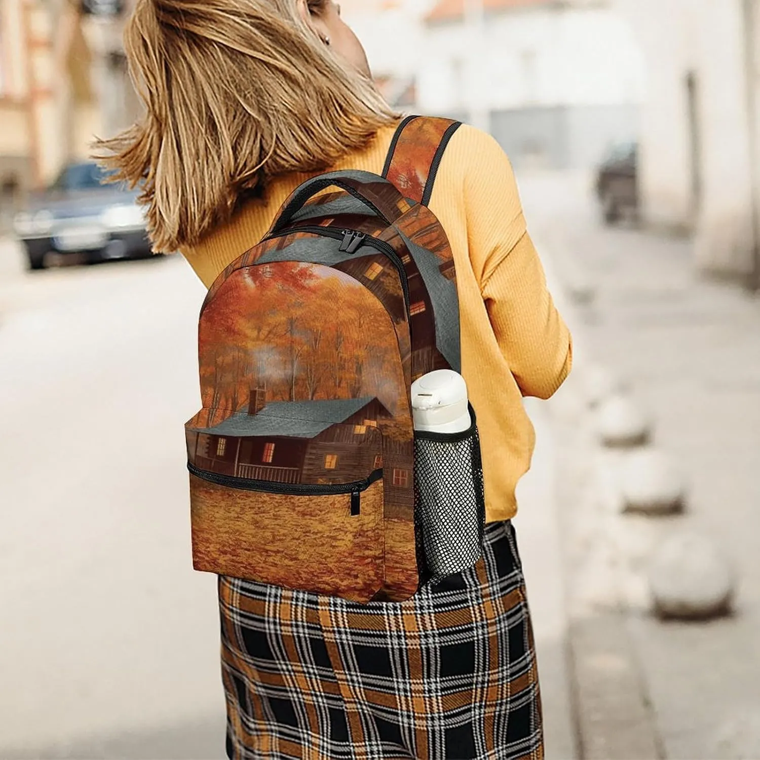 Small Backpacks Personalized Autumn Woods Cabin Printing Travel Bag Lightweight Travel Backpack For Women Men