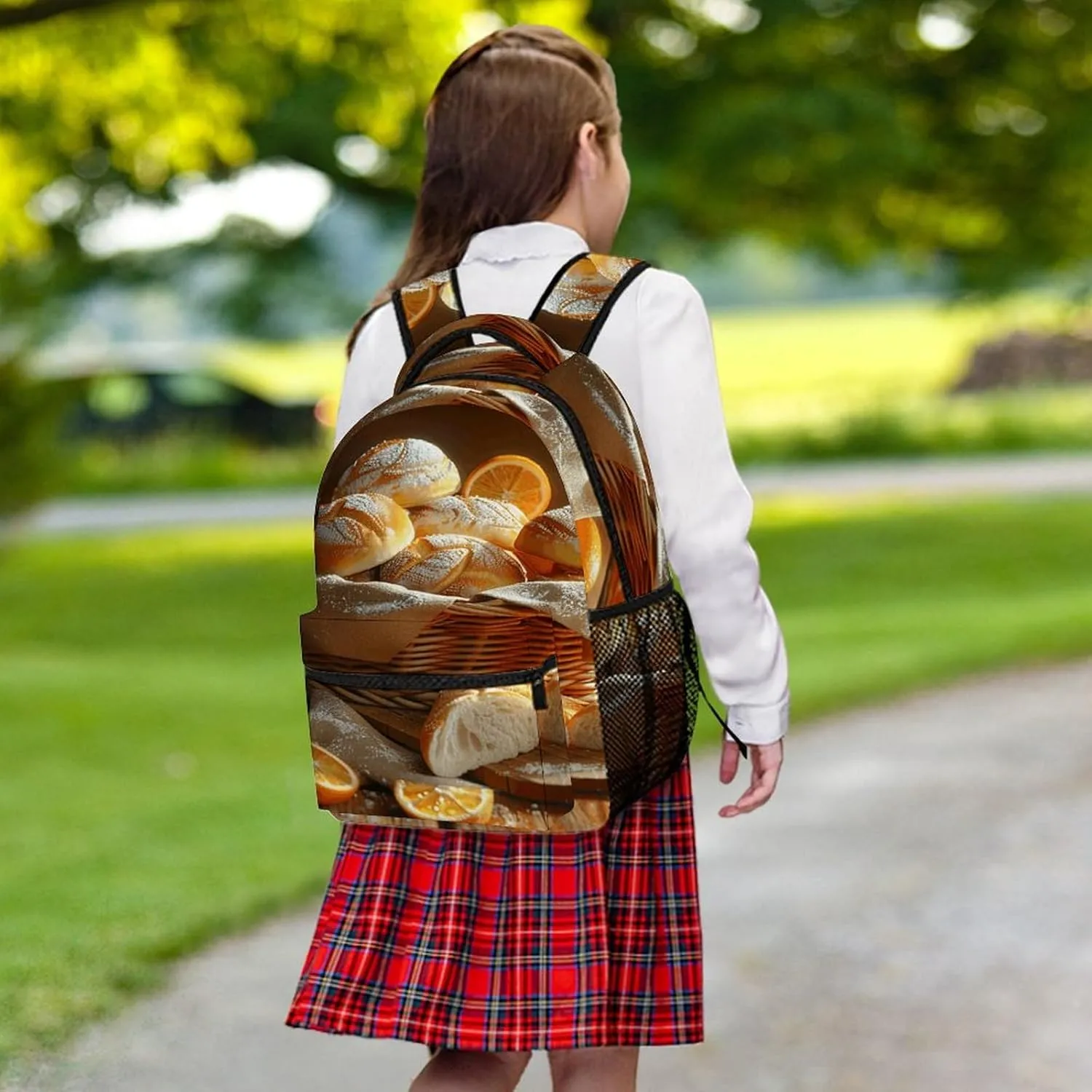 Small Backpacks Personalized Basket of Bread Printing Travel Bag Lightweight Travel Backpack For Women Men