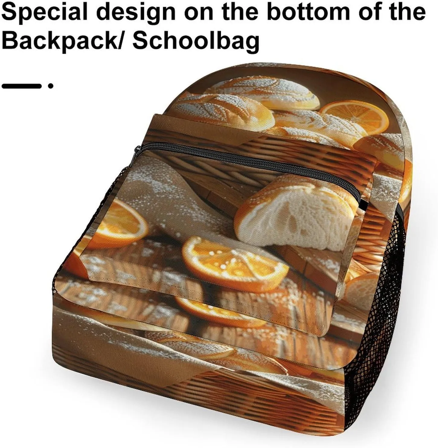 Small Backpacks Personalized Basket of Bread Printing Travel Bag Lightweight Travel Backpack For Women Men