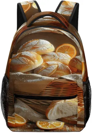 Small Backpacks Personalized Basket of Bread Printing Travel Bag Lightweight Travel Backpack For Women Men