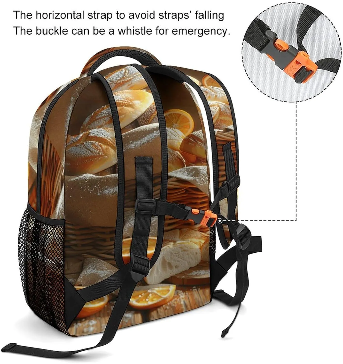 Small Backpacks Personalized Basket of Bread Printing Travel Bag Lightweight Travel Backpack For Women Men
