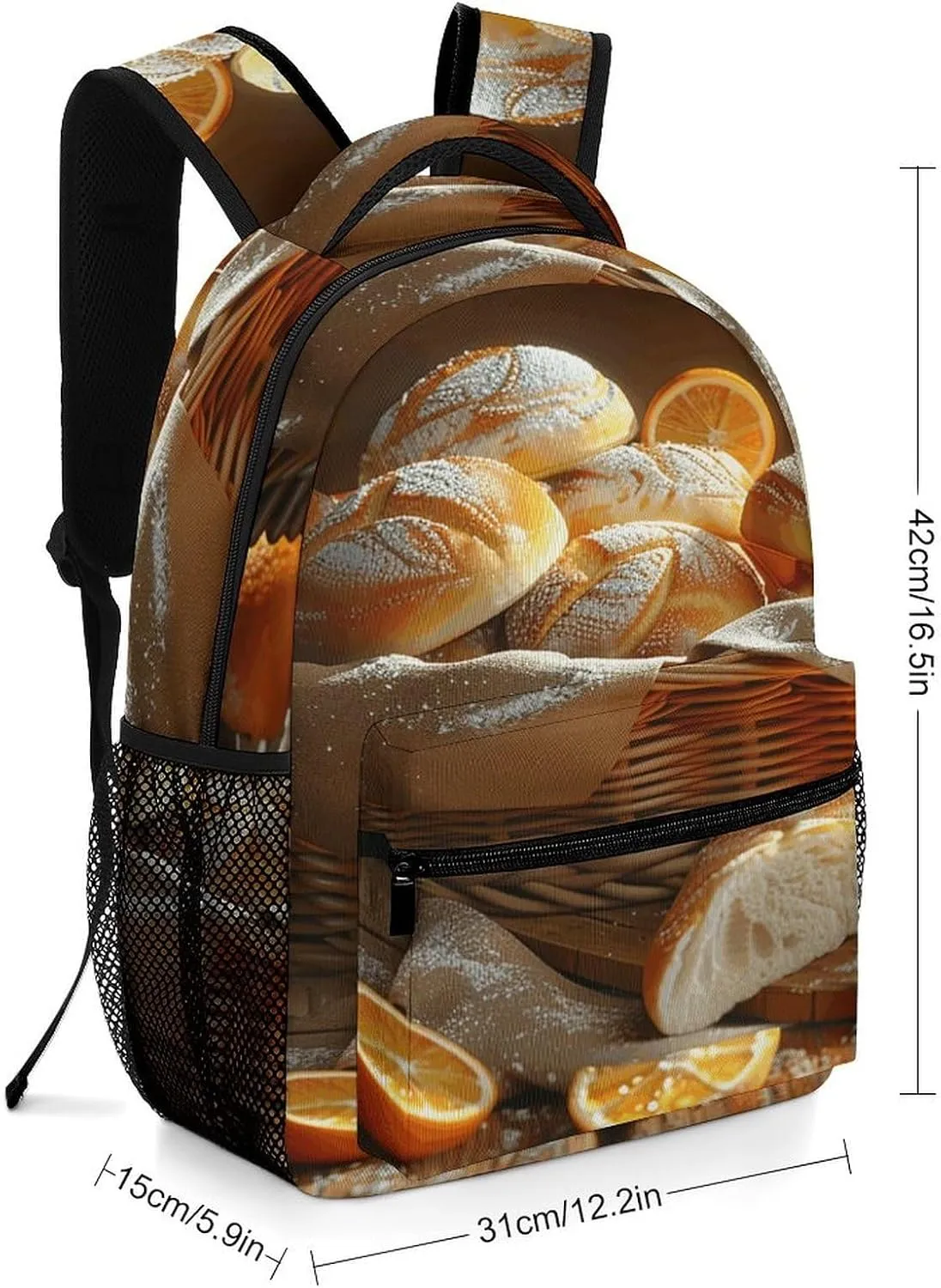 Small Backpacks Personalized Basket of Bread Printing Travel Bag Lightweight Travel Backpack For Women Men