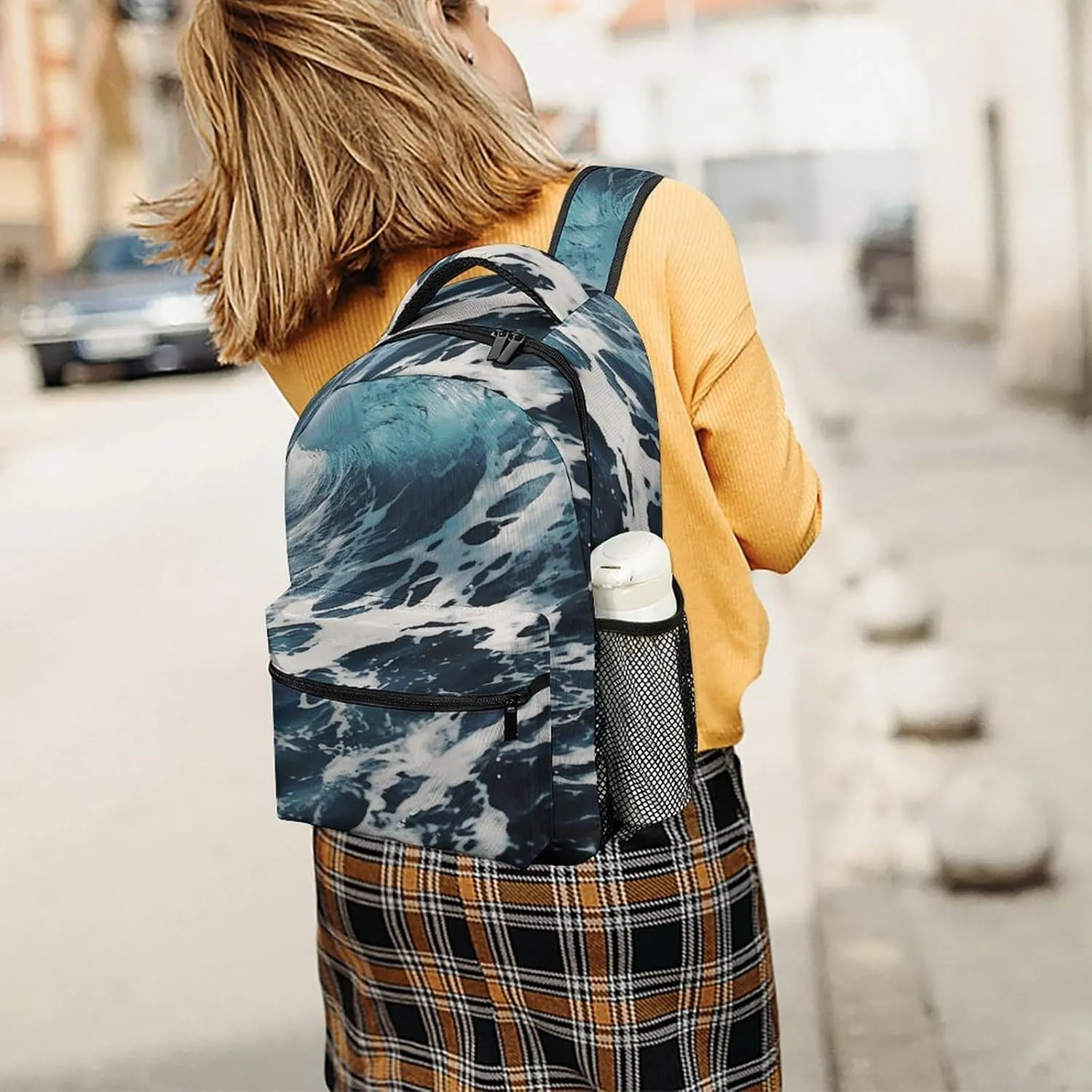 Small Backpacks Personalized Beach Foam Wave Printing Travel Bag Lightweight Travel Backpack For Women Men