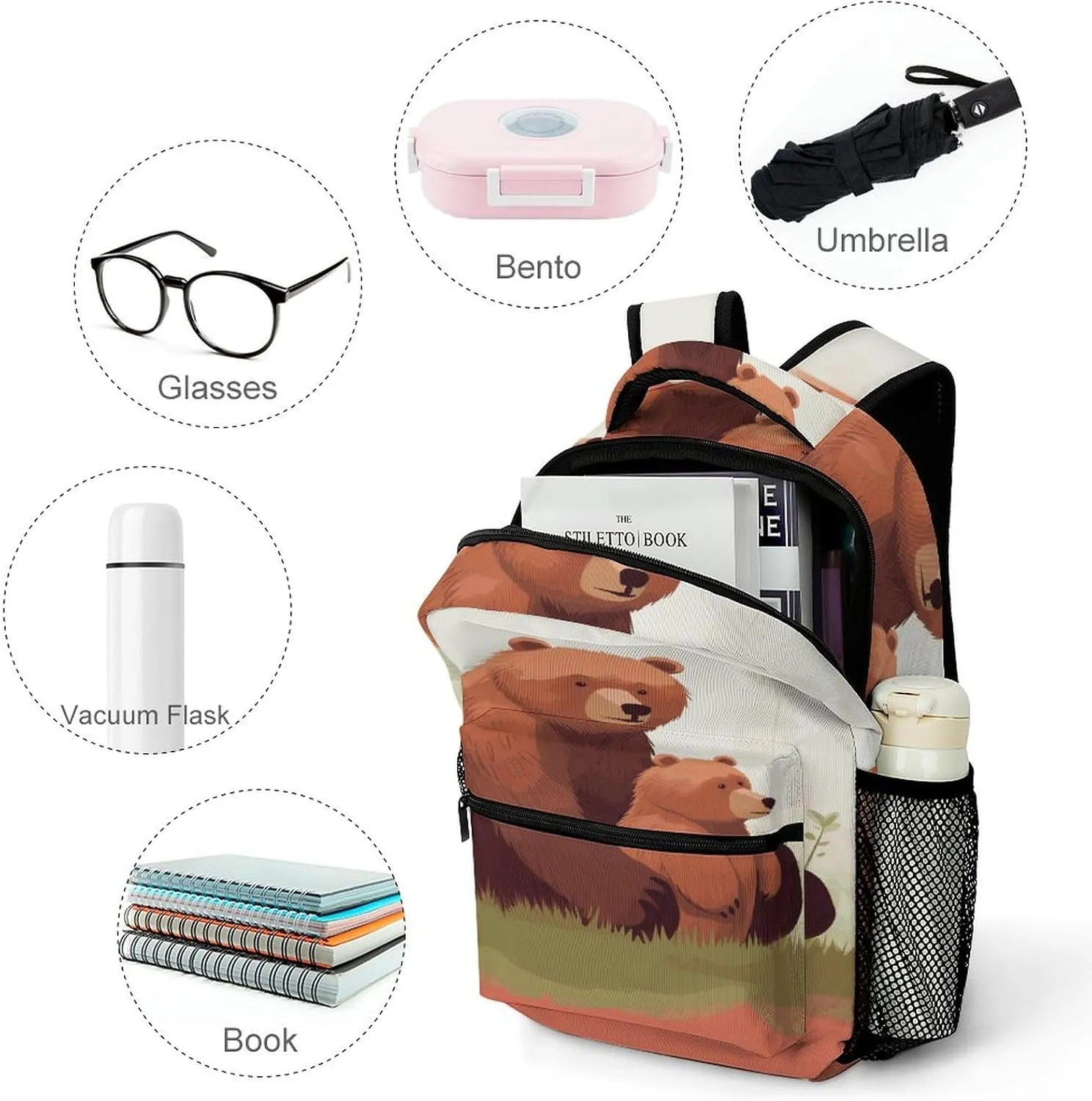 Small Backpacks Personalized Bear Hug Printing Travel Bag Lightweight Travel Backpack For Women Men