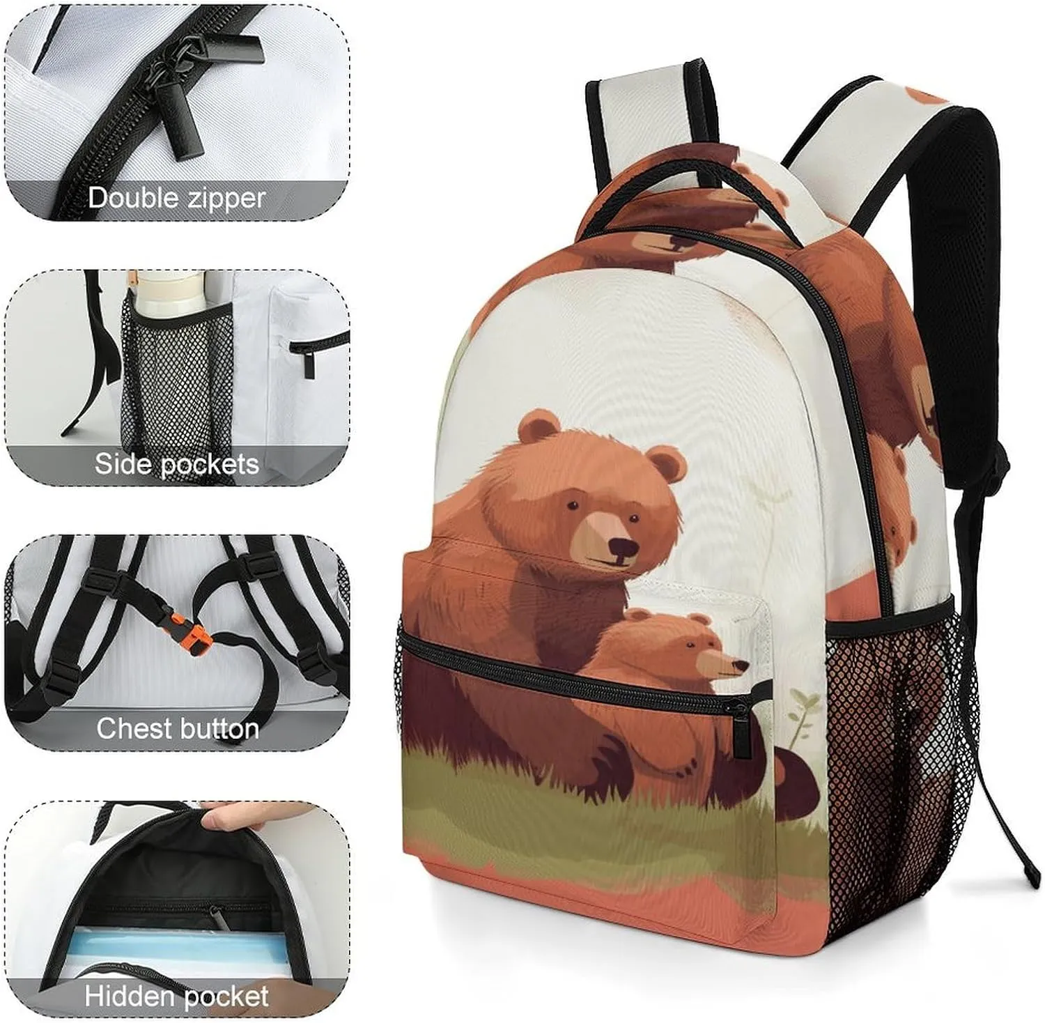 Small Backpacks Personalized Bear Hug Printing Travel Bag Lightweight Travel Backpack For Women Men