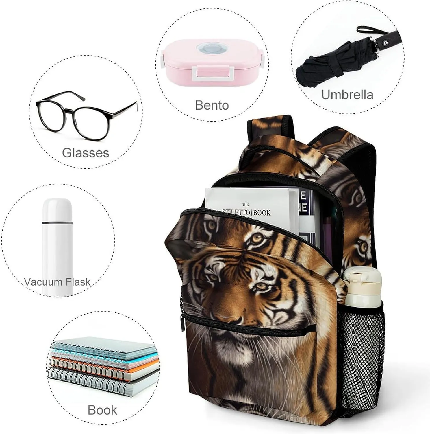 Small Backpacks Personalized Bengal Tiger Printing Travel Bag Lightweight Travel Backpack For Women Men