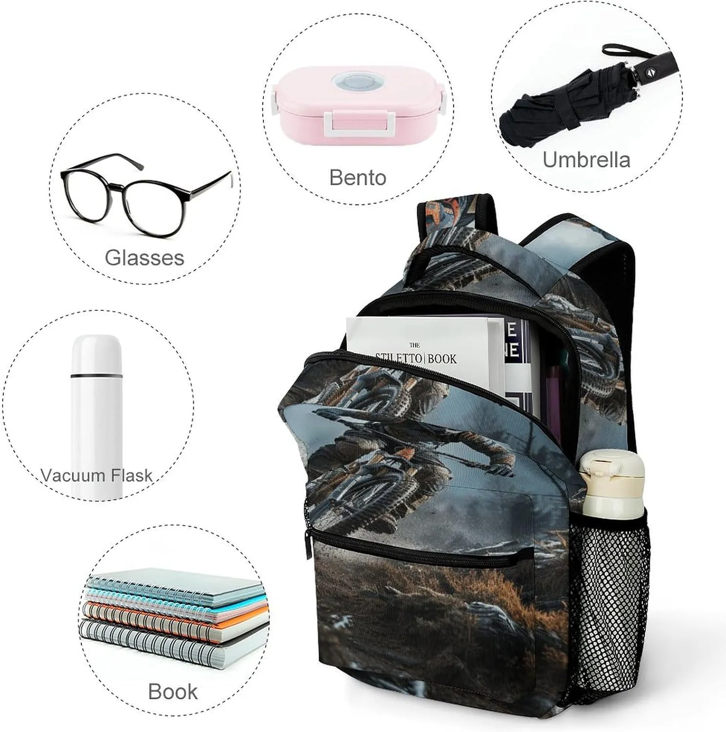 Small Backpacks Personalized Bike Tournament Printing Travel Bag Lightweight Travel Backpack For Women Men