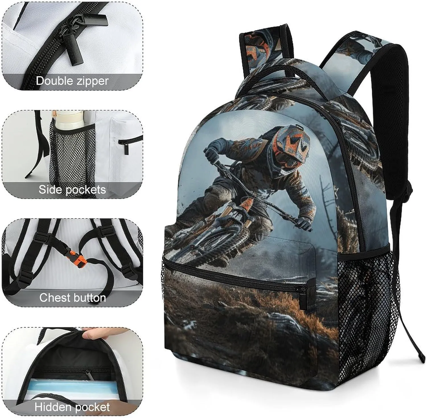 Small Backpacks Personalized Bike Tournament Printing Travel Bag Lightweight Travel Backpack For Women Men