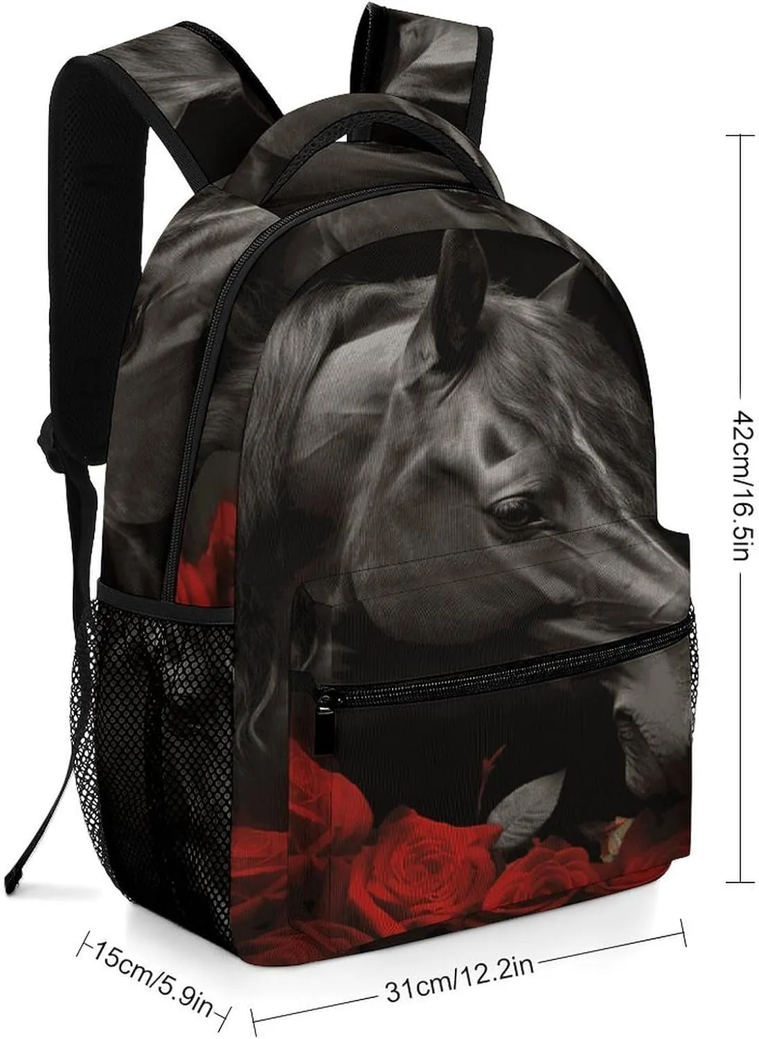 Small Backpacks Personalized Black Horse Printing Travel Bag Lightweight Travel Backpack For Women Men