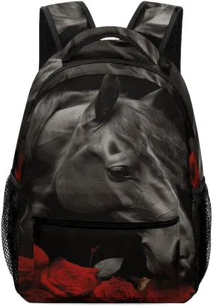 Small Backpacks Personalized Black Horse Printing Travel Bag Lightweight Travel Backpack For Women Men
