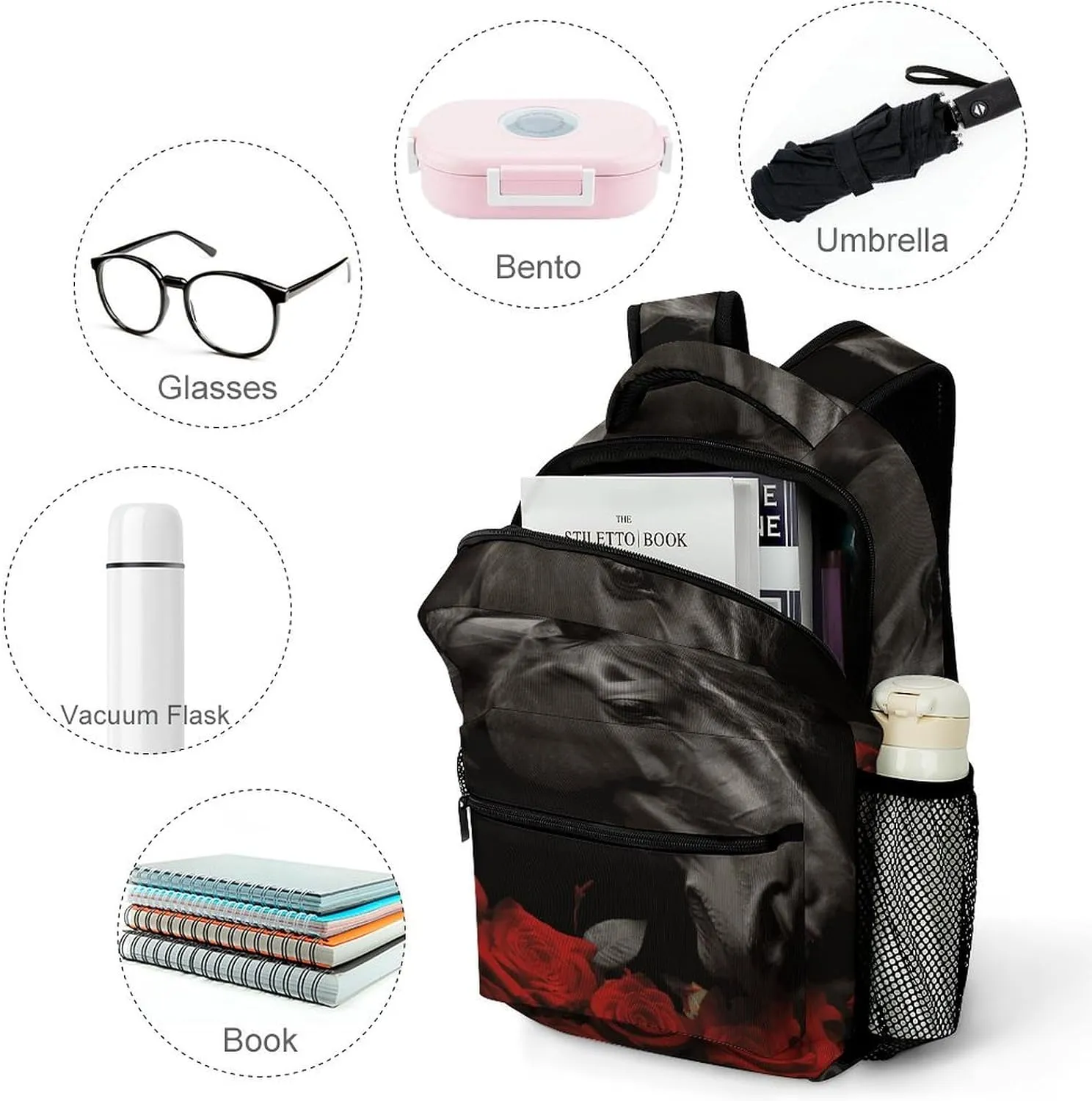 Small Backpacks Personalized Black Horse Printing Travel Bag Lightweight Travel Backpack For Women Men
