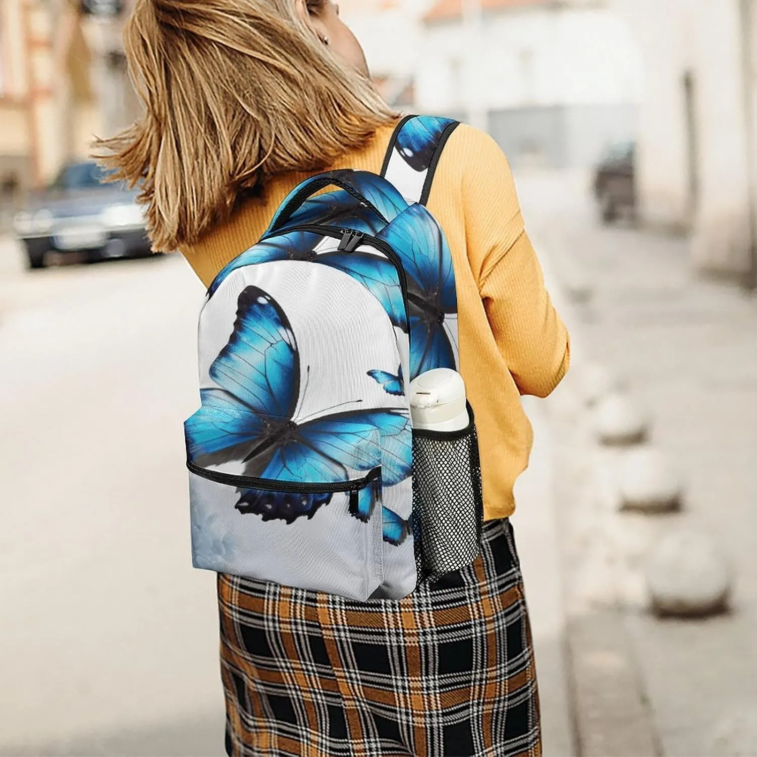 Small Backpacks Personalized Blue Butterfly Printing Travel Bag Lightweight Travel Backpack For Women Men