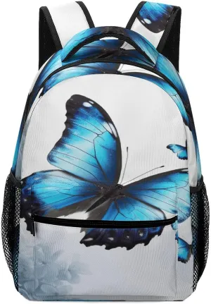 Small Backpacks Personalized Blue Butterfly Printing Travel Bag Lightweight Travel Backpack For Women Men