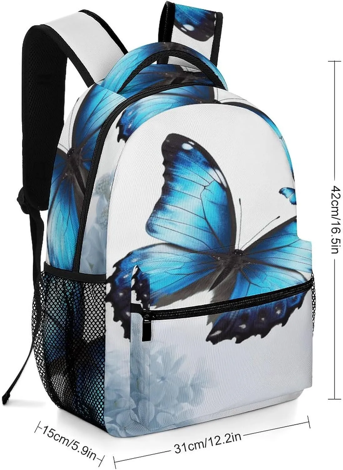 Small Backpacks Personalized Blue Butterfly Printing Travel Bag Lightweight Travel Backpack For Women Men