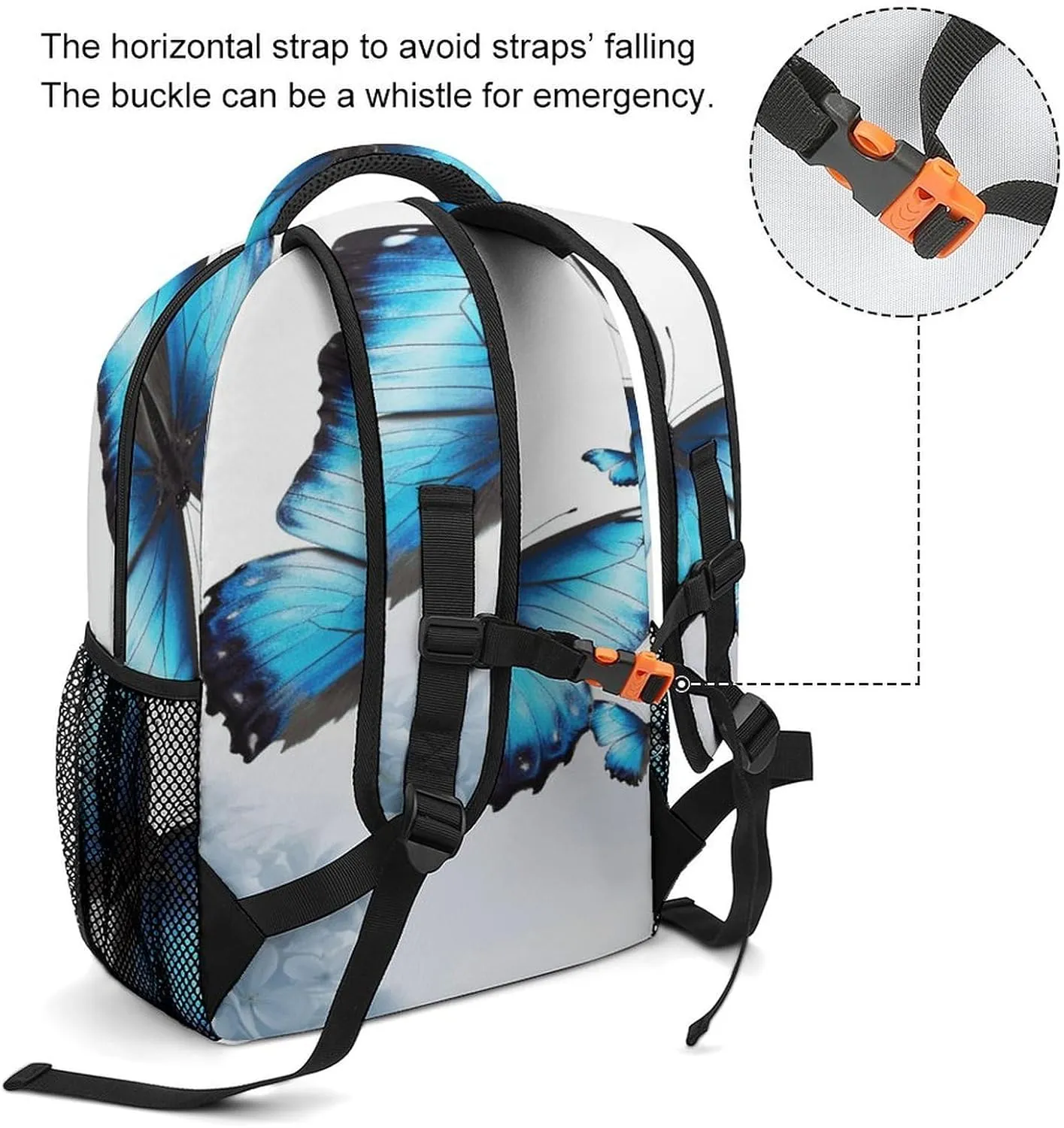 Small Backpacks Personalized Blue Butterfly Printing Travel Bag Lightweight Travel Backpack For Women Men