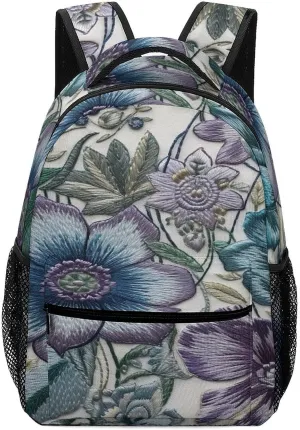 Small Backpacks Personalized Blue Purple Flowers Printing Travel Bag Lightweight Travel Backpack For Women Men