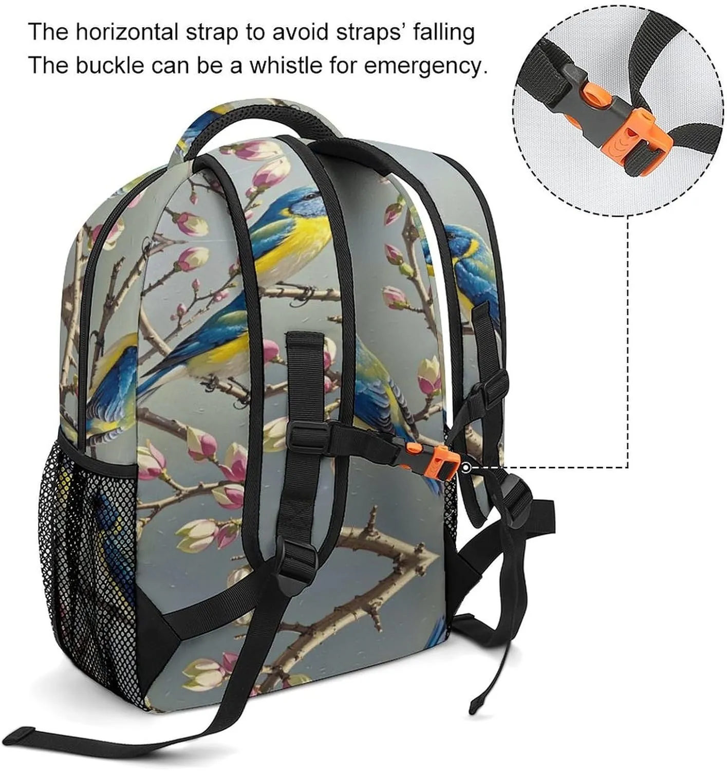 Small Backpacks Personalized Blue Yellow Bird Printing Travel Bag Lightweight Travel Backpack For Women Men