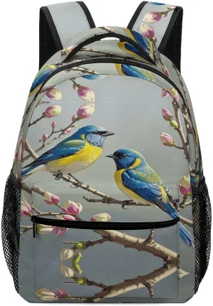 Small Backpacks Personalized Blue Yellow Bird Printing Travel Bag Lightweight Travel Backpack For Women Men