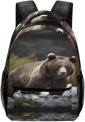 Small Backpacks Personalized Brown Bear Printing Travel Bag Lightweight Travel Backpack For Women Men