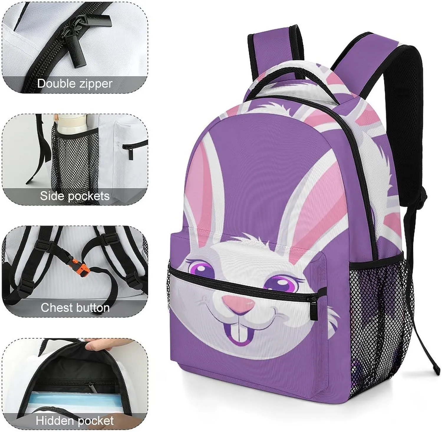 Small Backpacks Personalized Cartoon Rabbit Printing Travel Bag Lightweight Travel Backpack For Women Men