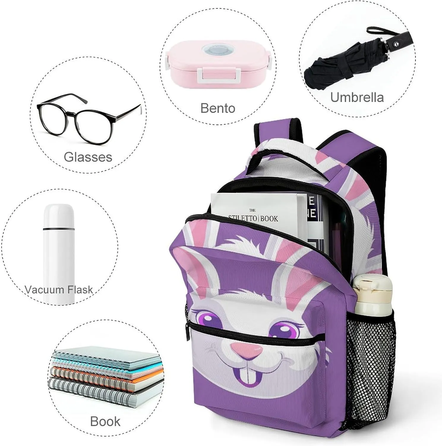 Small Backpacks Personalized Cartoon Rabbit Printing Travel Bag Lightweight Travel Backpack For Women Men
