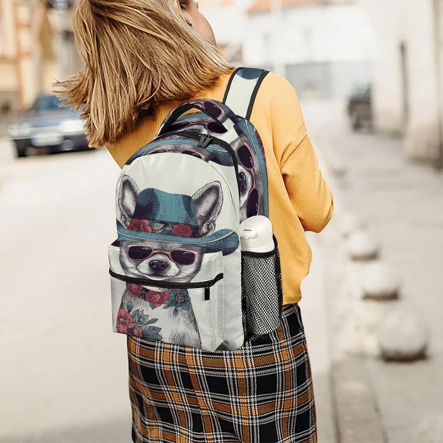 Small Backpacks Personalized Chihuahua Dog Wearing Hat Printing Travel Bag Lightweight Travel Backpack For Women Men