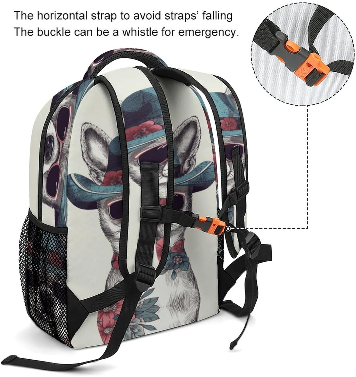 Small Backpacks Personalized Chihuahua Dog Wearing Hat Printing Travel Bag Lightweight Travel Backpack For Women Men