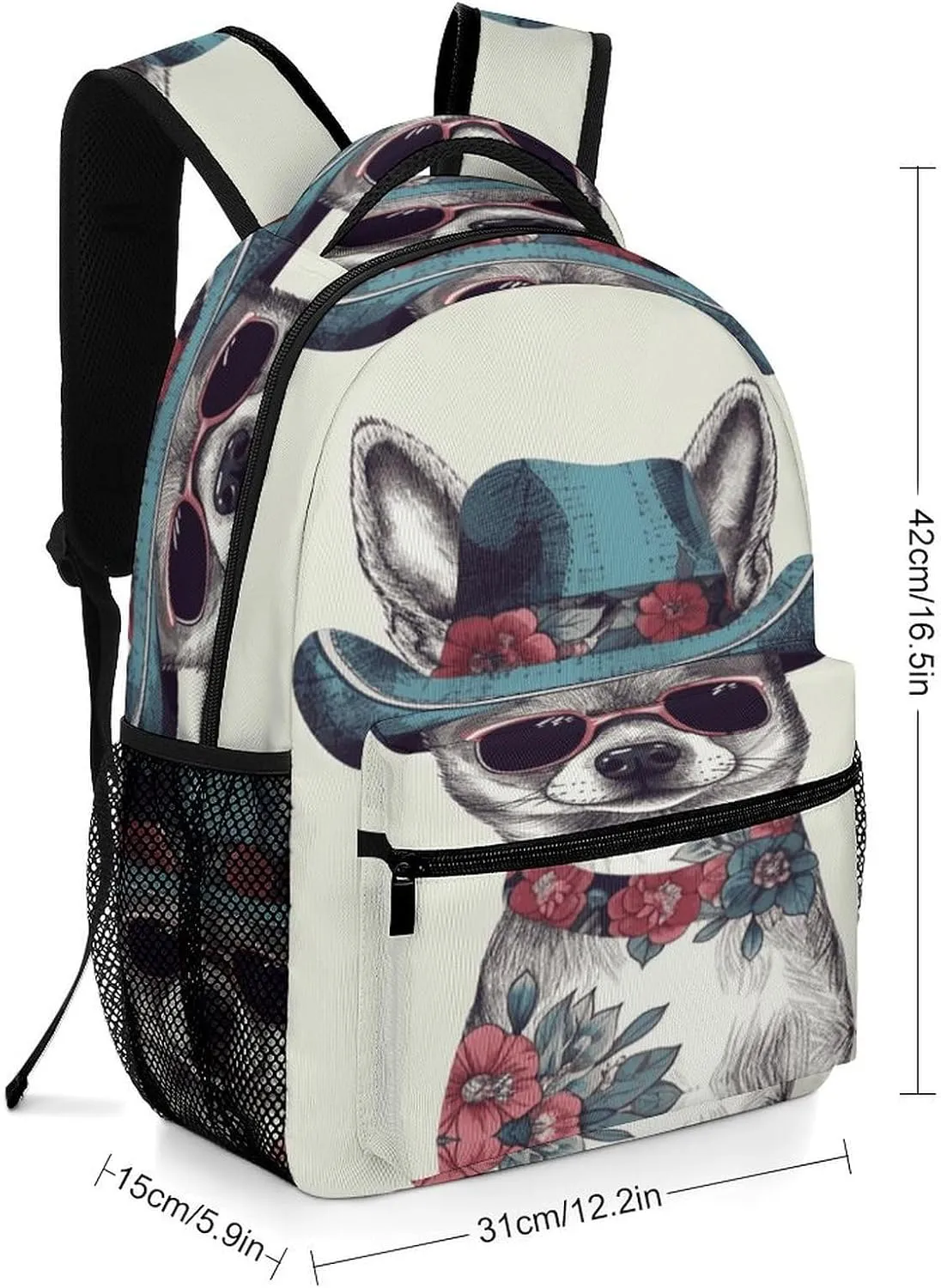 Small Backpacks Personalized Chihuahua Dog Wearing Hat Printing Travel Bag Lightweight Travel Backpack For Women Men