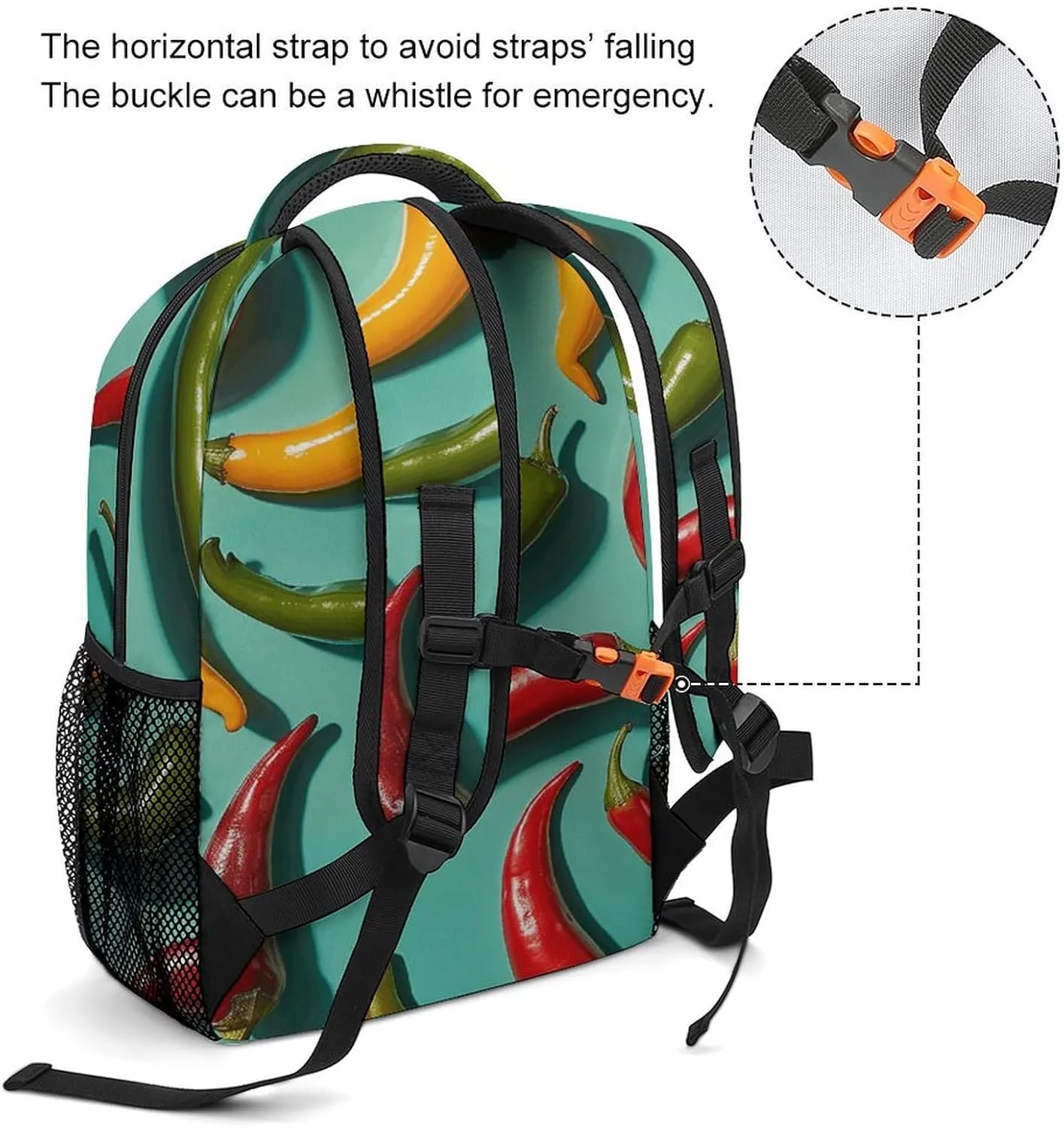Small Backpacks Personalized Chili Pepper Image Printing Travel Bag Lightweight Travel Backpack For Women Men