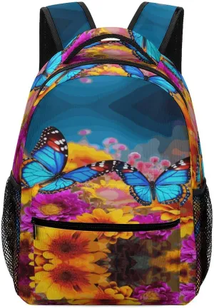 Small Backpacks Personalized Colorful Butterfly Flower Printing Travel Bag Lightweight Travel Backpack For Women Men