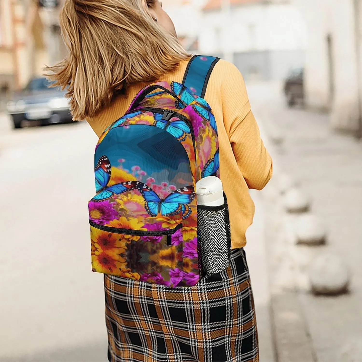 Small Backpacks Personalized Colorful Butterfly Flower Printing Travel Bag Lightweight Travel Backpack For Women Men