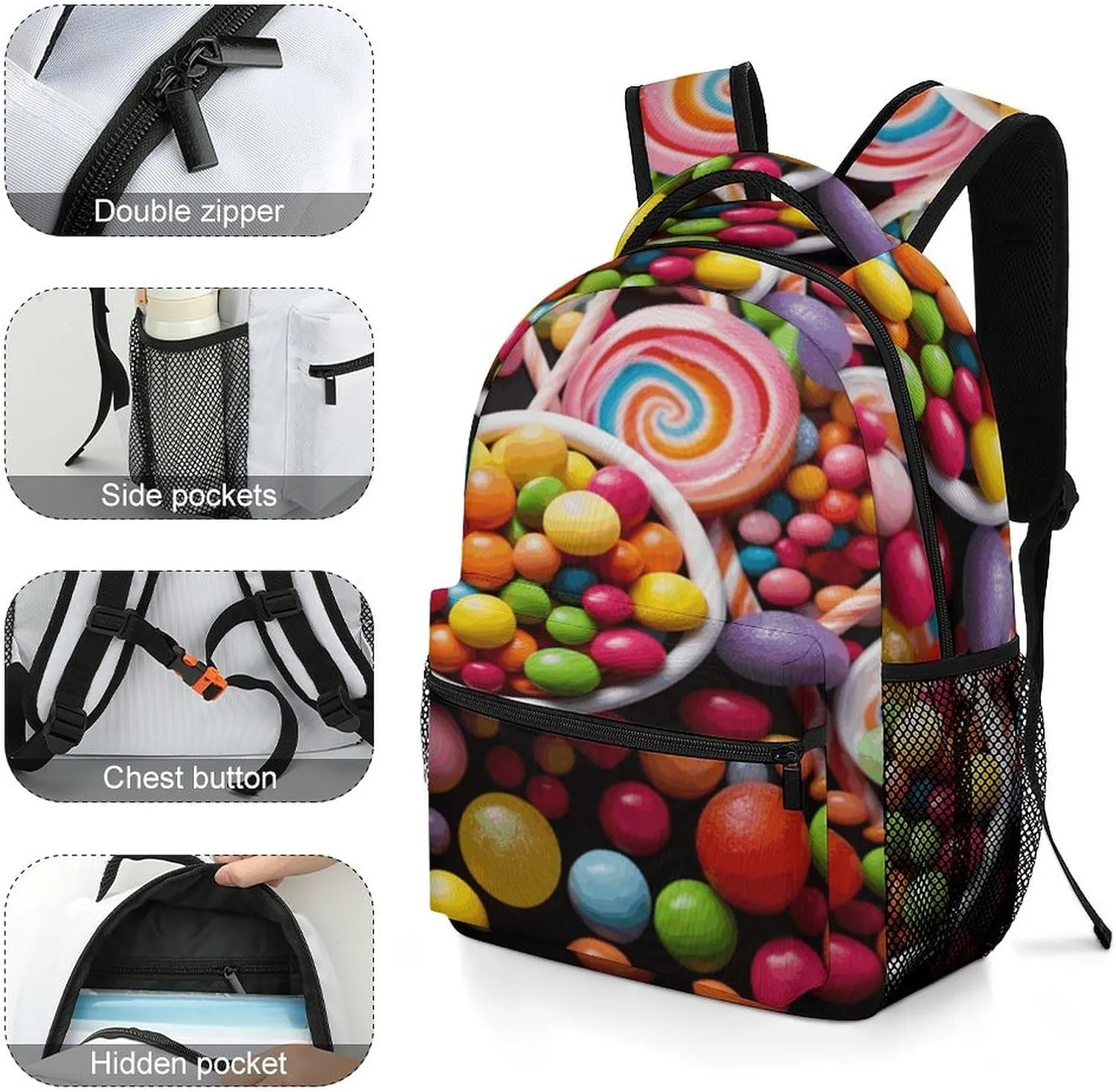 Small Backpacks Personalized Colour Candy Printing Travel Bag Lightweight Travel Backpack For Women Men