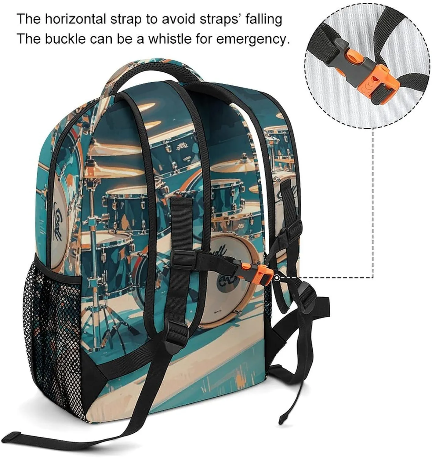 Small Backpacks Personalized Cool Drums Set Printing Travel Bag Lightweight Travel Backpack For Women Men