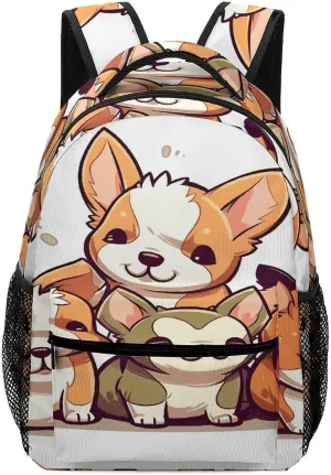 Small Backpacks Personalized Cute Corgi Puppy Printing Travel Bag Lightweight Travel Backpack For Women Men