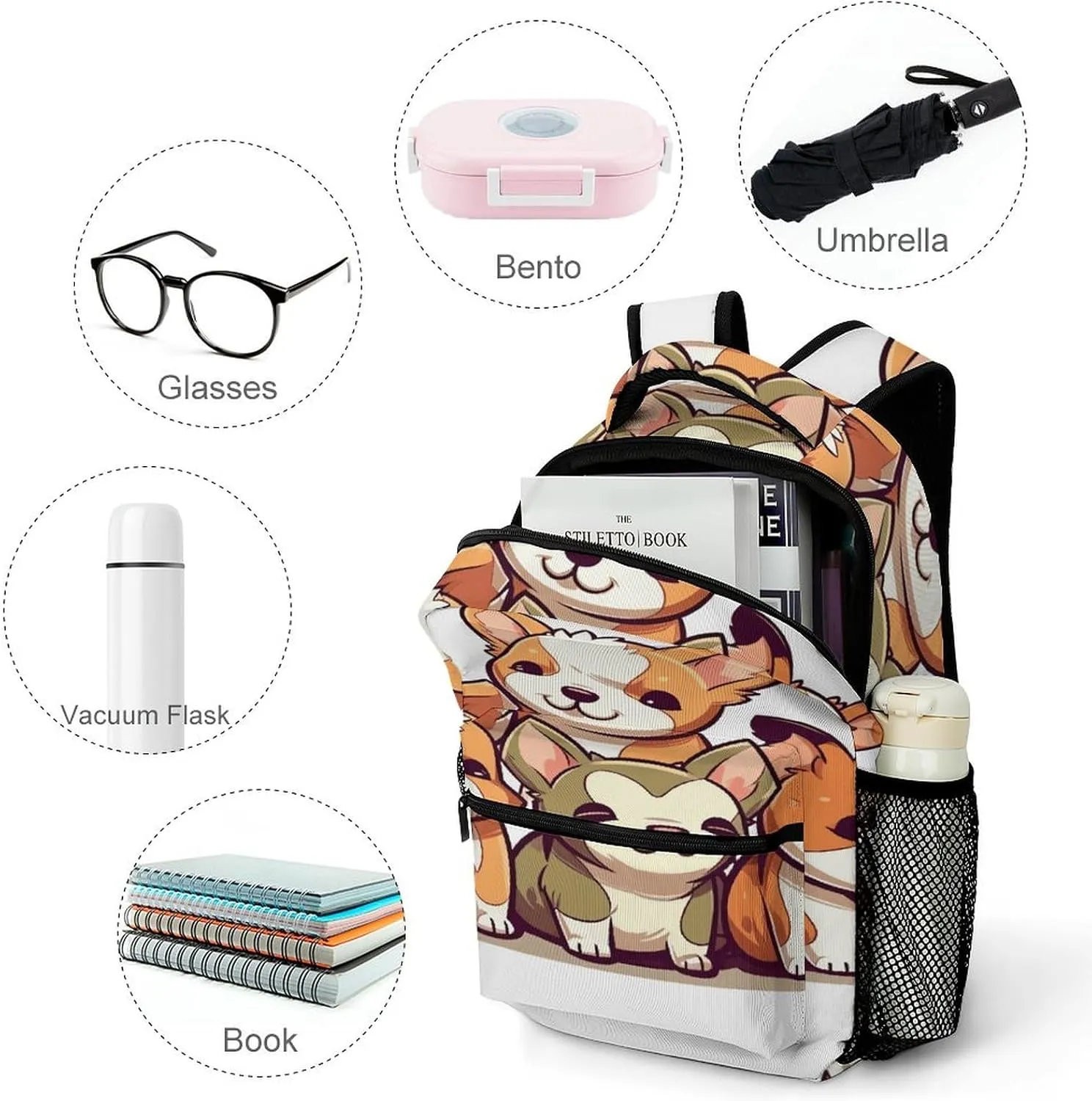 Small Backpacks Personalized Cute Corgi Puppy Printing Travel Bag Lightweight Travel Backpack For Women Men