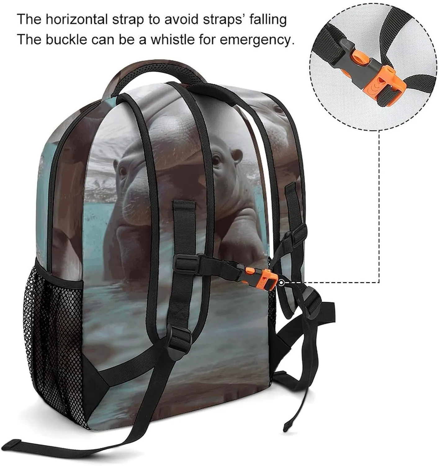 Small Backpacks Personalized Cute Hippo Printing Travel Bag Lightweight Travel Backpack For Women Men