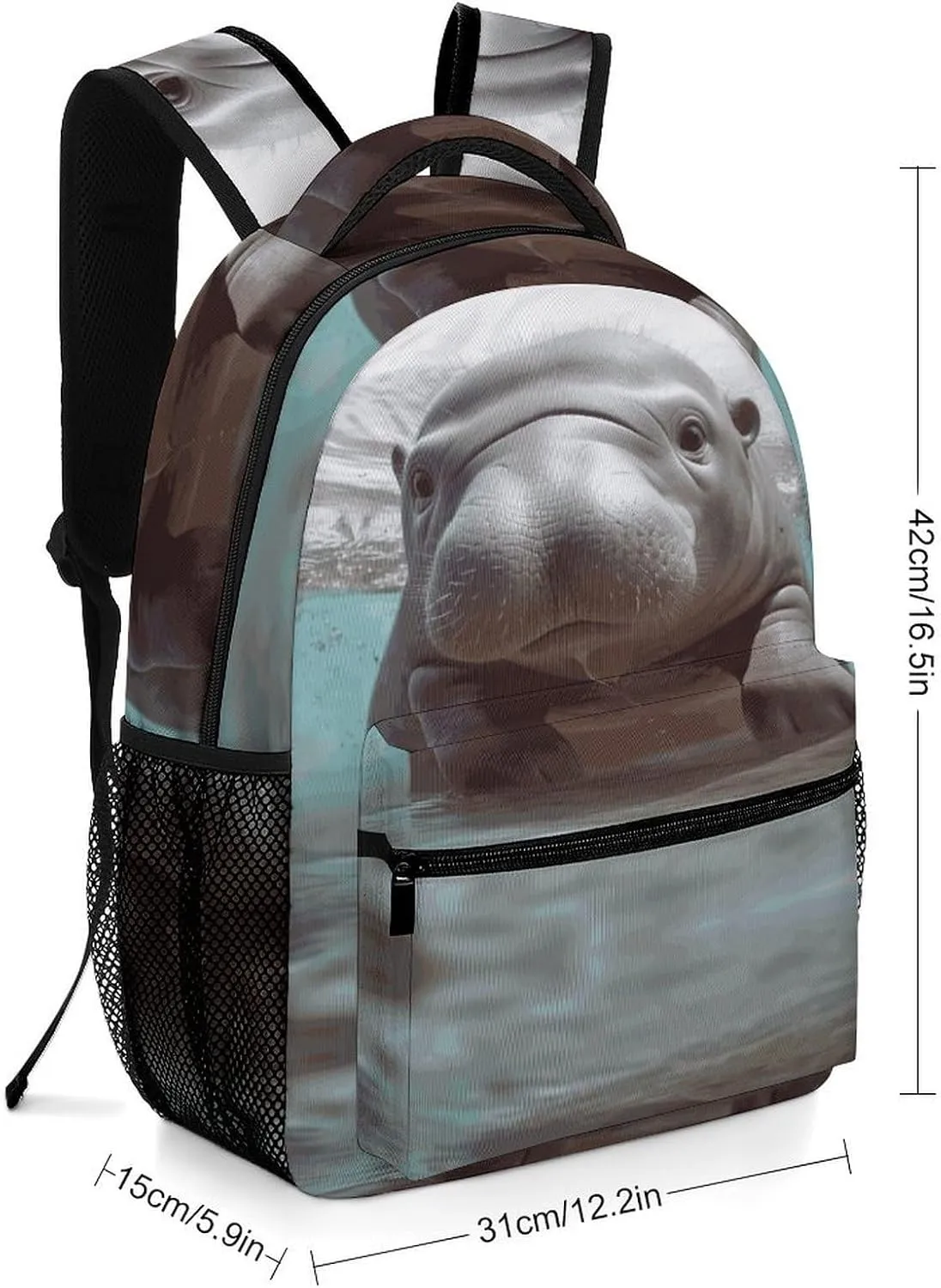 Small Backpacks Personalized Cute Hippo Printing Travel Bag Lightweight Travel Backpack For Women Men