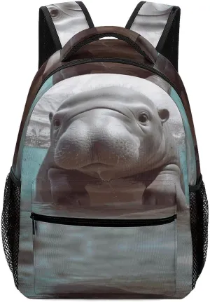 Small Backpacks Personalized Cute Hippo Printing Travel Bag Lightweight Travel Backpack For Women Men