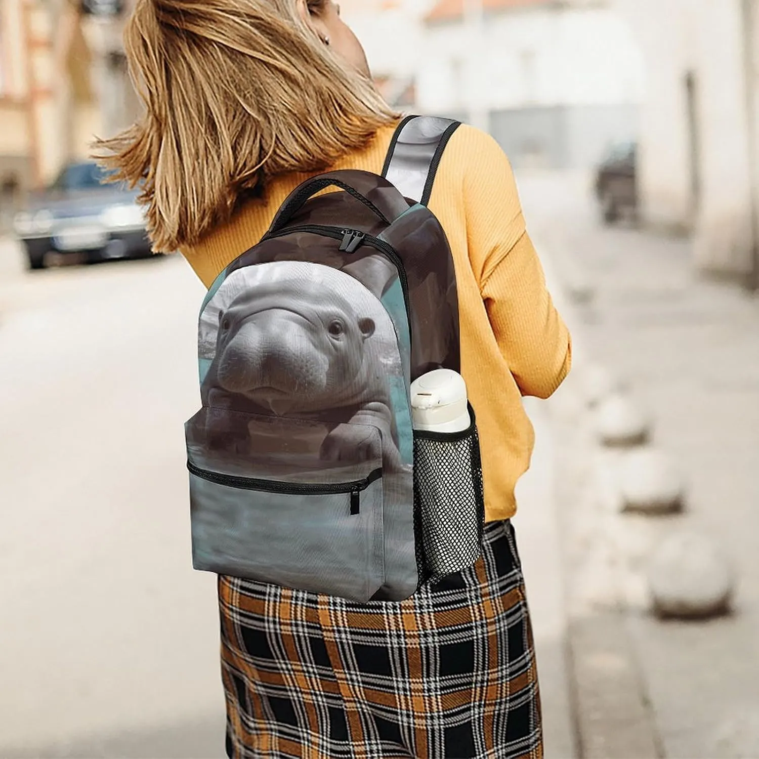 Small Backpacks Personalized Cute Hippo Printing Travel Bag Lightweight Travel Backpack For Women Men
