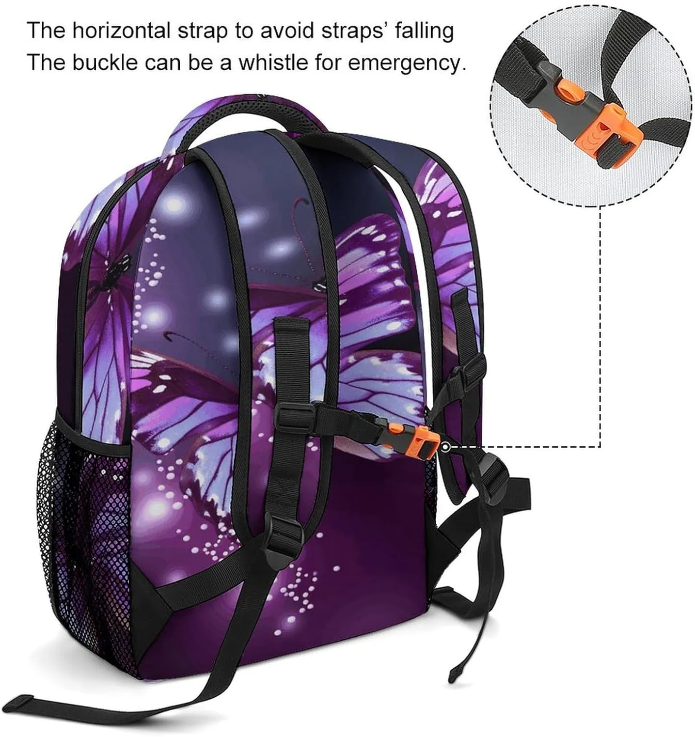 Small Backpacks Personalized Cute Purple Butterfly Printing Travel Bag Lightweight Travel Backpack For Women Men