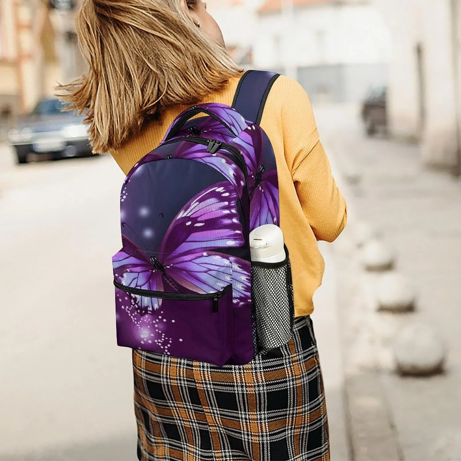 Small Backpacks Personalized Cute Purple Butterfly Printing Travel Bag Lightweight Travel Backpack For Women Men